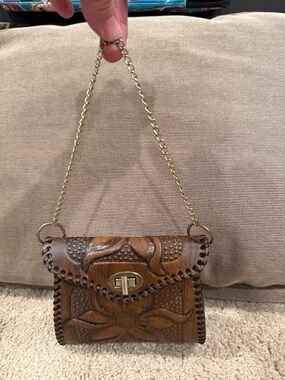 Handcrafted Tooled Leather Mini Bag in Brown